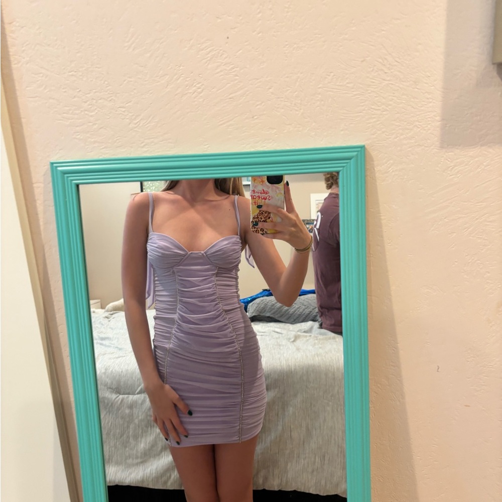 Elegant Lavender Ruched Dress